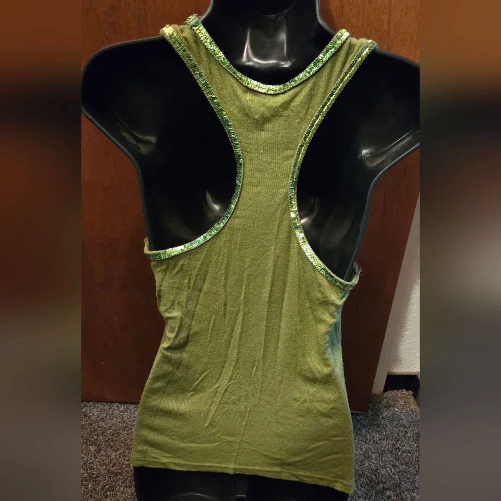 Metro 7 olive green sequin lined tank top szM - Picture 4 of 6